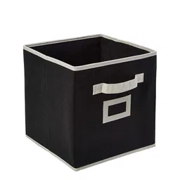 Kuber Industries Set Of 3 Black Solid Large Foldable Storage Boxes With Handle Replacement Drawer image 2