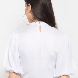 Style Quotient White Fitted Crop Top With Smocking image 4
