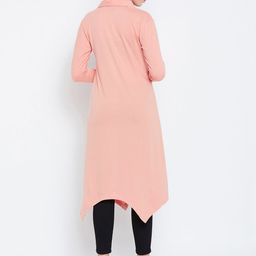 Hypernation Peach-Coloured Solid Open Front Longline Shrug image 2