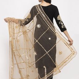 Clora Creation Beige Embroidered Gotta Patti Net Dupatta image 4