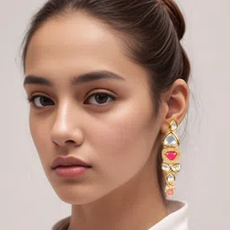 aadita Gold-Plated Kundan-Studded Contemporary Drop Earrings-13