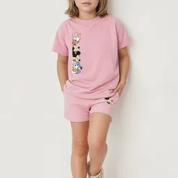 x2o Kids Mickey Mouse Printed Pure Cotton T-shirt With Shorts-image-73