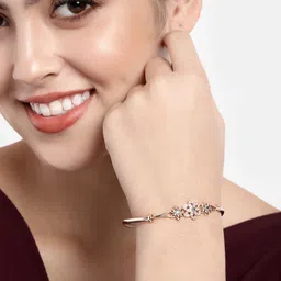 I Jewels Women Green & Rose Gold-Plated Wraparound Bracelet-image-37
