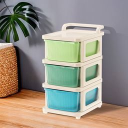 Kuber Industries Cream-colored Textured 3-Layer Storage Drawer Organizer With Wheels image 5