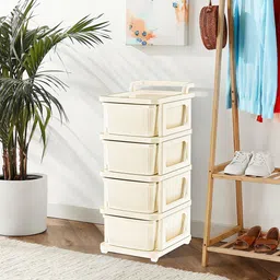 Kuber Industries Cream-Colored Textured 4-Layer Storage Drawer Organizer with Wheels image 4