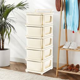 Kuber Industries Cream-Colored Textured 5-Layer Storage Drawer Organizer With Wheels image 5