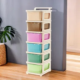 Kuber Industries Cream-Colored Textured 6-Layer Storage Drawer Organizer With Wheels image 4