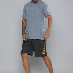 HRX by Hrithik Roshan Men Charcoal Grey & Mustard Yellow Typography Printed Shorts-image-29