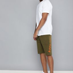 HRX by Hrithik Roshan Men Olive Green & Orange Pure Cotton Typography Printed Shorts-image-68