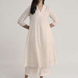 Pink Fort Women Off White Pure Cotton Kurti with Palazzos-image-57