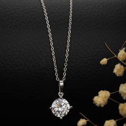 Carlton London Silver-Toned Rhodium Plated Stone-Studded Circular Pendant with Chain-image-70