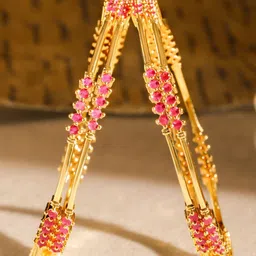 Rubans Set of 4 22K Gold-Plated Ruby Pink Stone Studded Handcrafted Bangles image 2