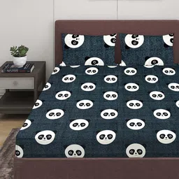 ROMEE Teal & White Cartoon Characters 144 TC Queen Bedsheet with 2 Pillow Covers-picture-57