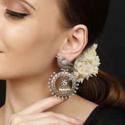 VIVAZS Silver-Plated Artificial Beaded Crescent Shaped Oxidised Chandbalis image 2