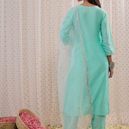 Anouk Embroidered Regular Aari Work Kurta With Trousers & Dupatta image 4