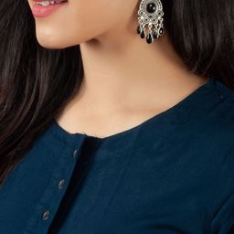 Rubans Women Silver-Toned & Black Classic Drop Earrings-45