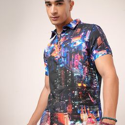 HIGHLANDER Men Blue Slim Fit Opaque Printed Casual Shirt-image-85