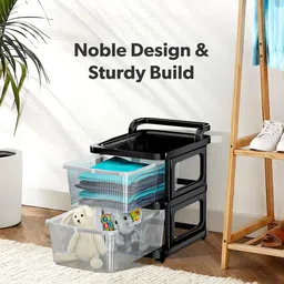Kuber Industries Black 2 Layer Modular Cabinet Plastic Storage Drawer with Wheels image 5