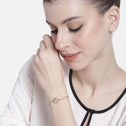 Estele Women Crystals Handcrafted Rose Gold-Plated Link Bracelet-image-26