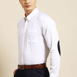 DENNISON Elbow Patch Smart Slim Fit Opaque Formal Shirt-image-74