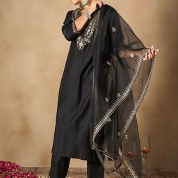Anouk Ethnic Motifs Embroidered Regular Liva Kurta With Trousers & Dupatta image 2
