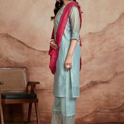KALINI Yoke Design Sequinned Round Neck Chanderi Silk Kurta With Palazzos & Dupatta image 2