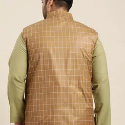SOJANYA PLUS Size Men Brown & Off-White Checked Nehru Jacket image 5