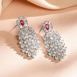 Rubans Rhodium-Plated Ruby Red & Cubic Zirconia Floral & Leaf-Inspired Luxe Jewellery Set image 4