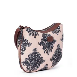 ZOUK Peach-Coloured & Black Ethnic Motifs Printed Sling Bag image 3