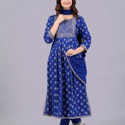 NEW4U Floral Embroidered Sequinned Kurta with Palazzos & With Dupatta image 5