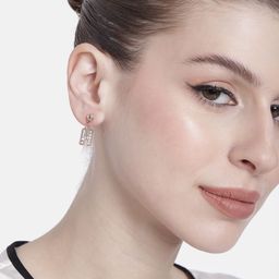 Estele Rose Gold-Plated Crystals Quirky Drop Earrings-31