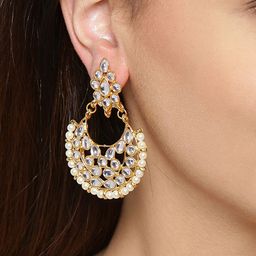 YouBella Off-White Gold-Plated Stone-Studded Crescent Shaped Chandbalis-13