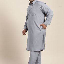 SOJANYA PLUS Men Grey Solid Pathani Kurta with Pyjamas image 3