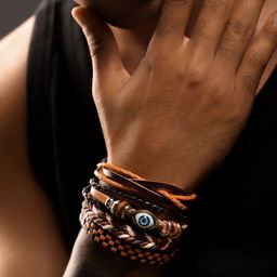 The Roadster Lifestyle Co Men Set of 4 Leather Adjustable Wrap Bracelet-image-24