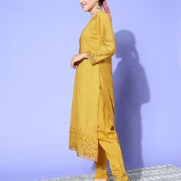 Sangria Floral Embroidered Regular Sequinned Kurta with Trousers & With Dupatta image 3