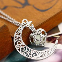 Peora Women Silver-Plated Glow In Dark Metal Moon Love Heart Fluorescent Necklace Pendant-image-12