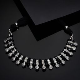 PANASH Silver-Toned & Black German Silver Oxidised Necklace-38