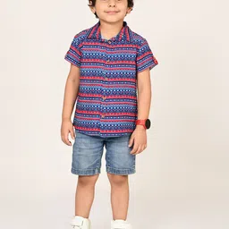 LIL DRAMA Boys Standard Geometric Printed Spread Collar Casual Shirt-picture-9