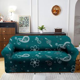 Cortina Teal Green Printed Stretchable 2-Seater Sofa Cover-18