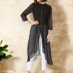Miss Chase Black Mandarin Collar Chiffon Maxi Longline Top-picture-44