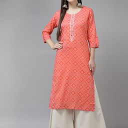 Yufta Women Pink & White Bandhani Printed Pure Cotton Kurta-image-17