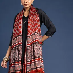 Taavi Ajrakh Hand Block Printed Dupatta with Zari-9