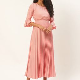 U&F Women Peach-Coloured Solid Accordion Pleated Maxi Dress-image-72