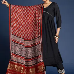 Taavi Ajrakh Hand Block Printed Dupatta with Zari image 3