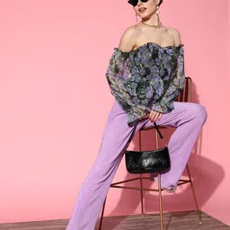 Berrylush Floral Print Off-Shoulder Georgette Peplum Top-picture-22