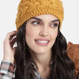 Magic Needles Unisex Mustard Yellow Cable Knit Criss Cross Headband-image-39
