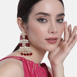 Peora Gold-Plated Contemporary Artificial Beads Drop Earrings-image-51