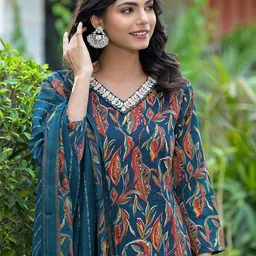 KALINI Anjana Selection of 2 Floral Printed Straight Kurta With Trouser And Dupatta image 5