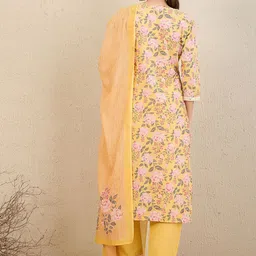 Anouk Floral Printed Regular Thread Work Pure Cotton Kurta With Trousers & Dupatta image 4