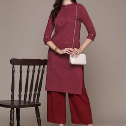 Readiprint Fashions Embroidered Mandarin Collar Thread Work Pure Cotton Kurta-image-60